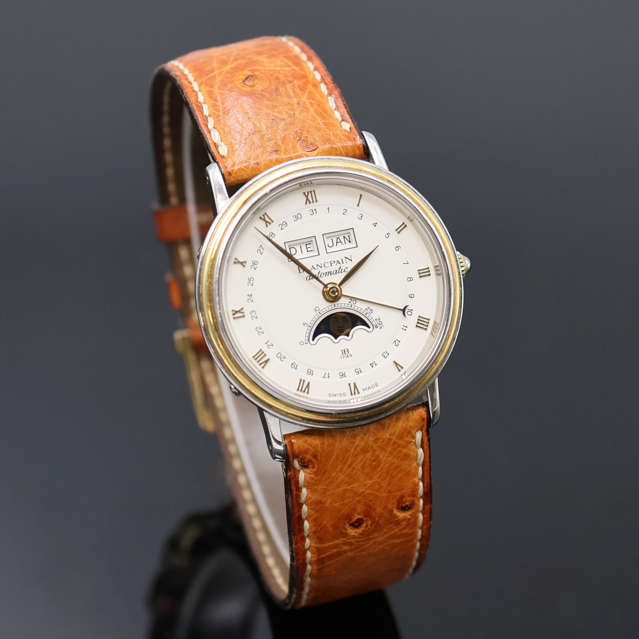 Detail b: BLANCPAIN Villeret astronomische Armbanduhr mit Vollkalenderanzeige, Schweiz um 1995, Automatik, Edelstahl/Gold komb. inkl. orig. Lederband m. verg. ...