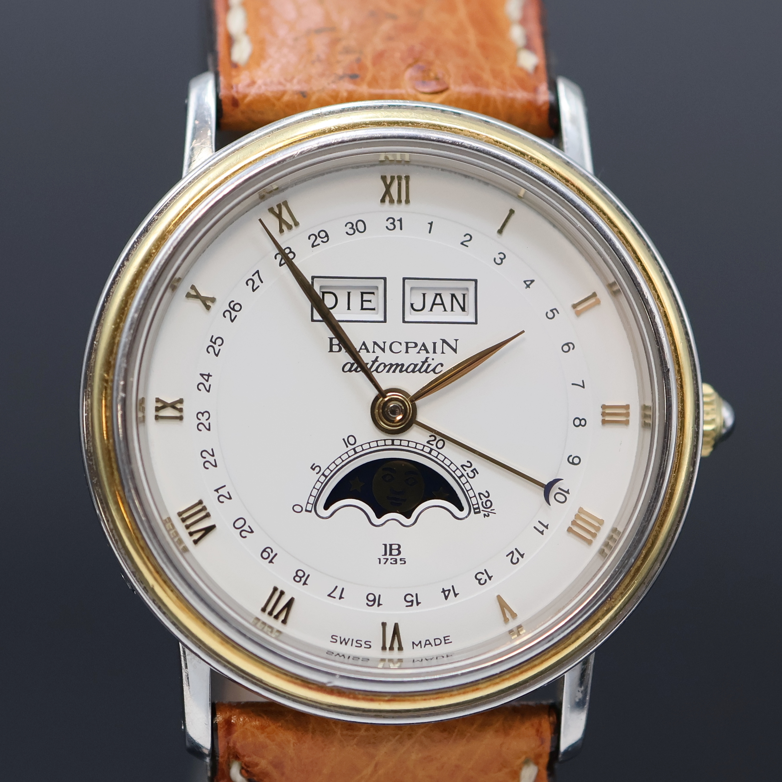 Detail c: BLANCPAIN Villeret astronomische Armbanduhr mit Vollkalenderanzeige, Schweiz um 1995, Automatik, Edelstahl/Gold komb. inkl. orig. Lederband m. verg. ...