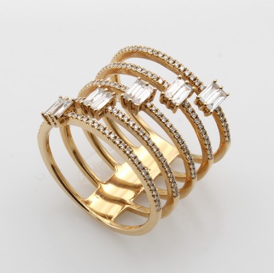 Image Ring mit Diamanten und Brillanten, RG 750/ 000, Diamantbaguettes zus. ca. 0.41 ct u. ...