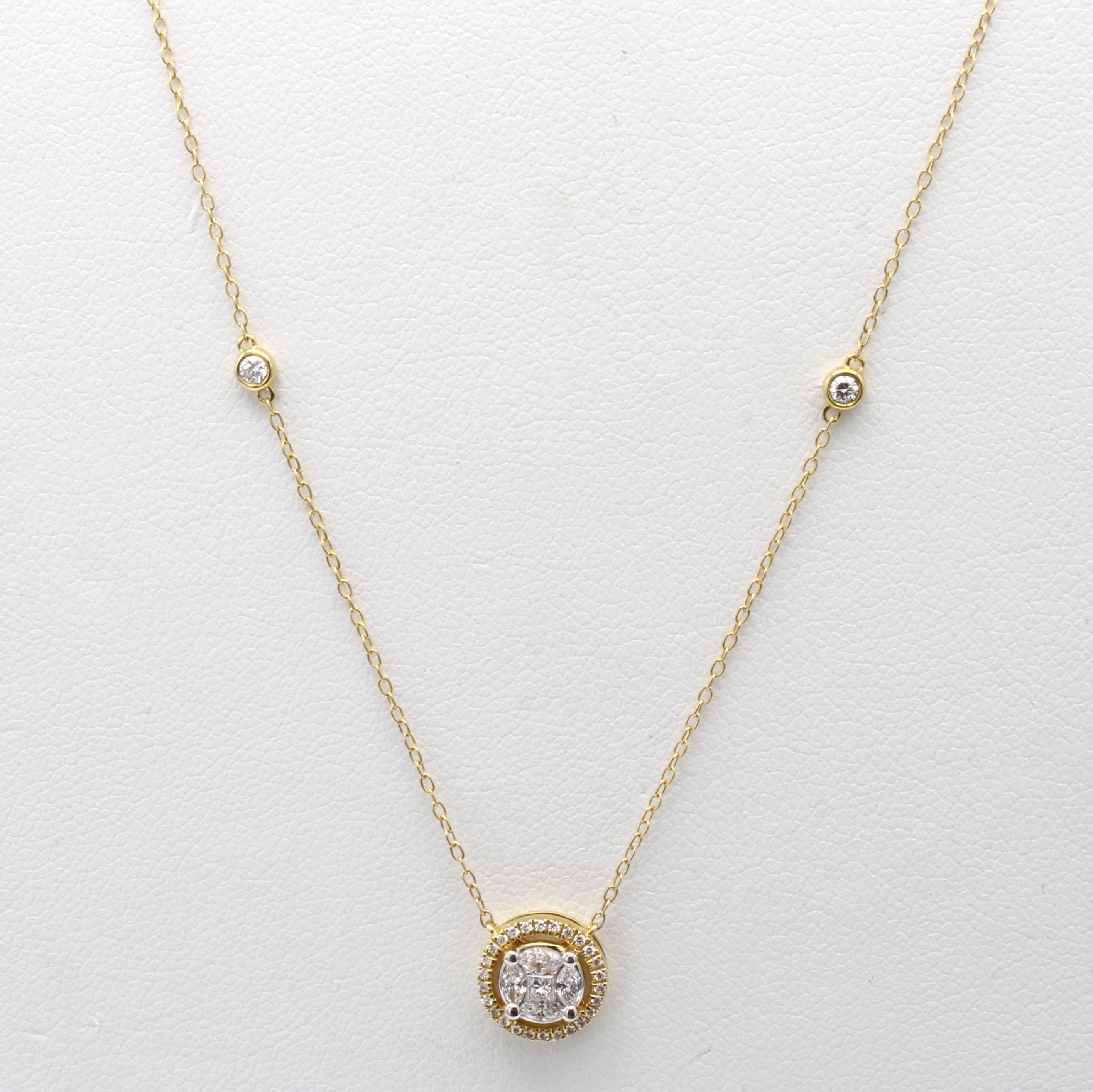 Image 27058572 - Collier mit Brillanten und Diamanten, GG 750/000, 1 Diam. im Princess-Cut ca. 0.03 ct, 4 ...