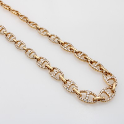 27058521a - Gliedercollier mit Brillanten, RG 750/000, ovale Glieder mit Zwischenstegen, im Verlauf ...