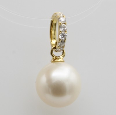 Image Anhänger mit Perle und Brillanten, GG 750/000, weiße Süßwasserzuchtperle ca. 9.5 ...