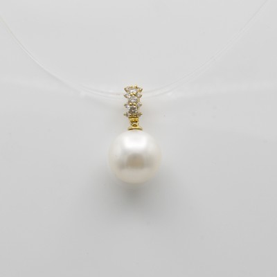 Image Anhänger mit Südseeperle und Brillanten, GG 750/000, weiße Perle ca. 10 mm, 11 Brill. ...