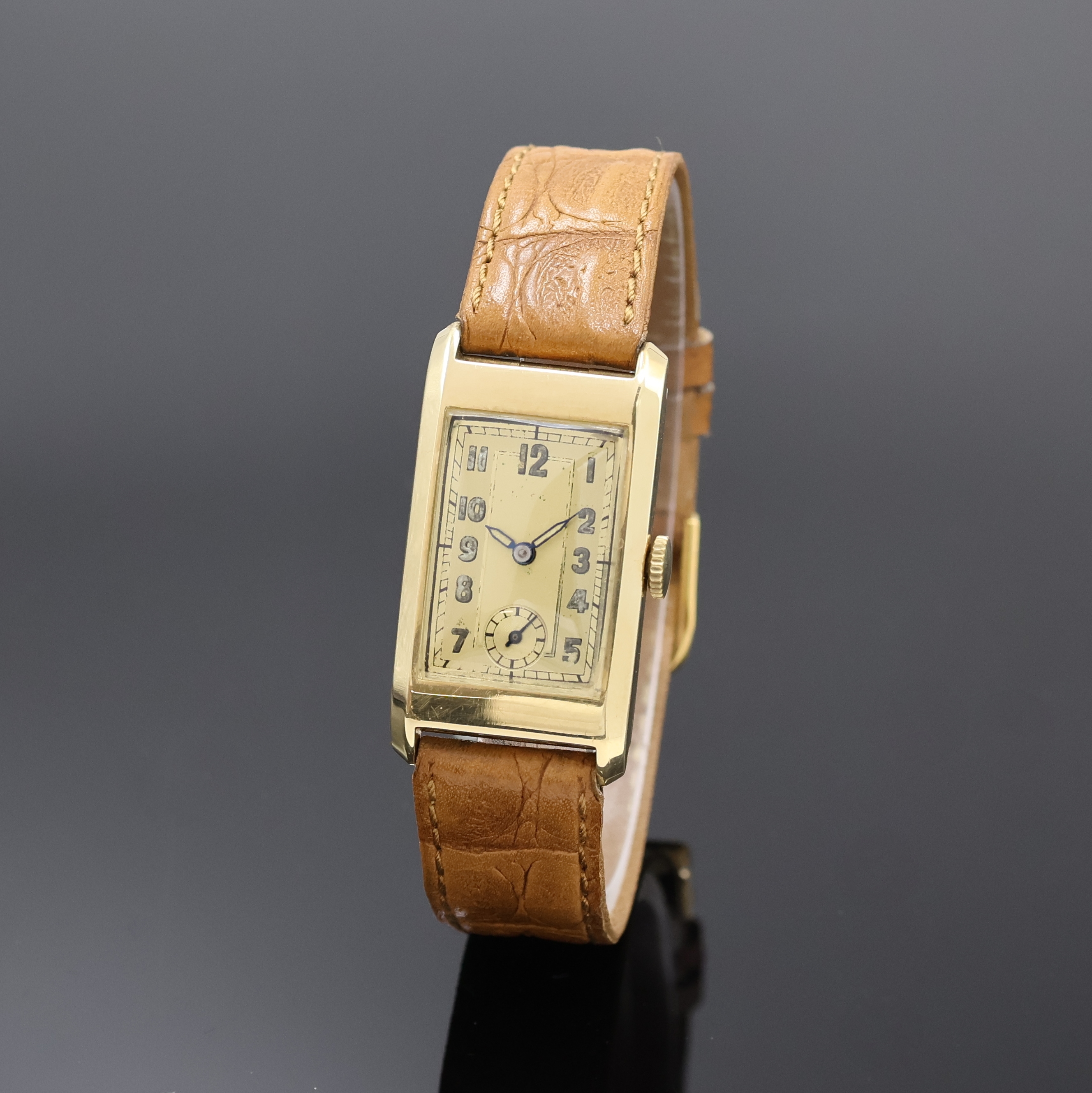 Image 27059058 - LACO rechteckige Armbanduhr in GG 585/000, Deutschland um 1940, Handaufzug, 2-teil. ...