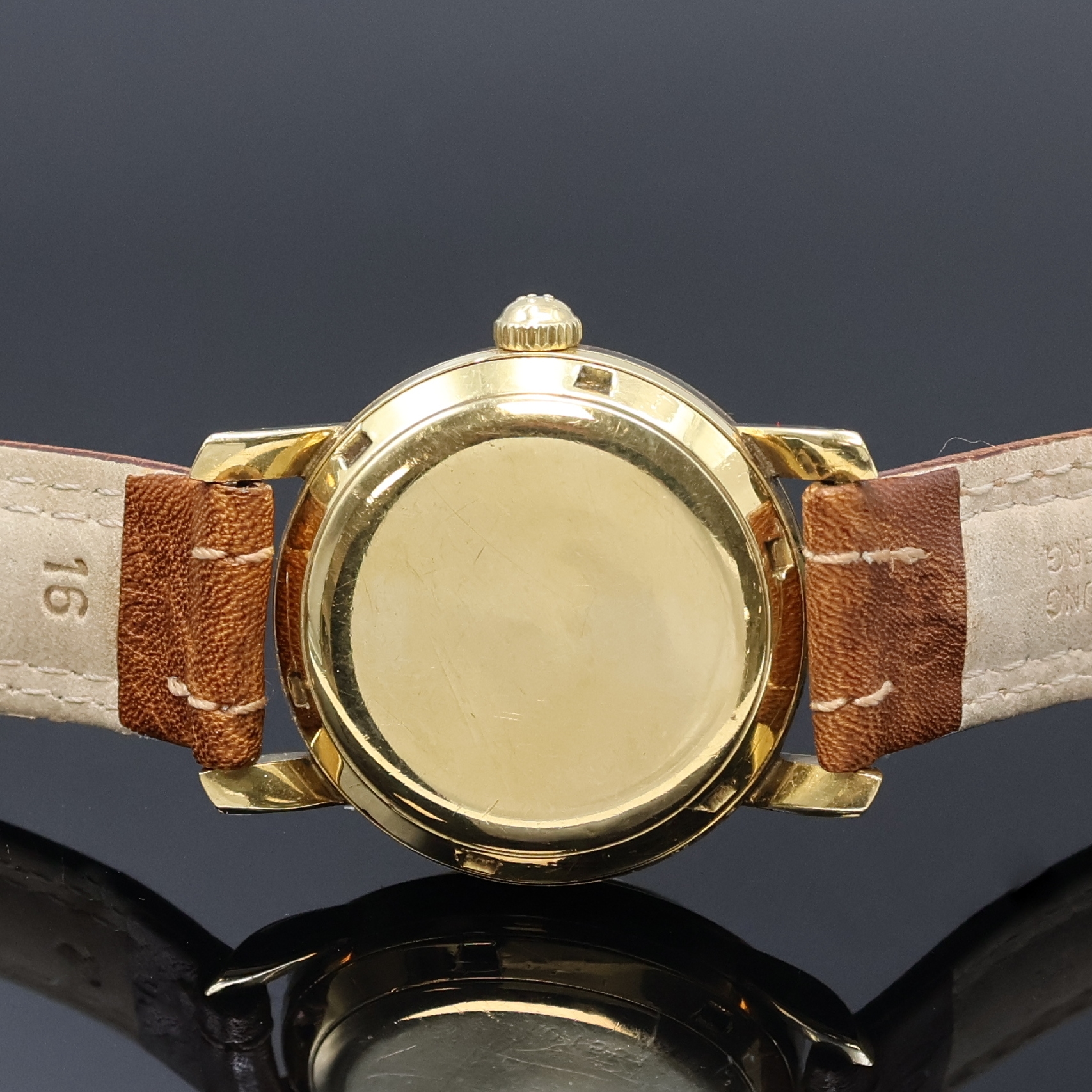 Detail c: ETERNA MATIC Herrenarmbanduhr in GG 585/000, Schweiz um 1950, Automatik, 2-teil. Geh., Boden verschr., silb. Duoton-Zifferbl., gold. Indizes und ...