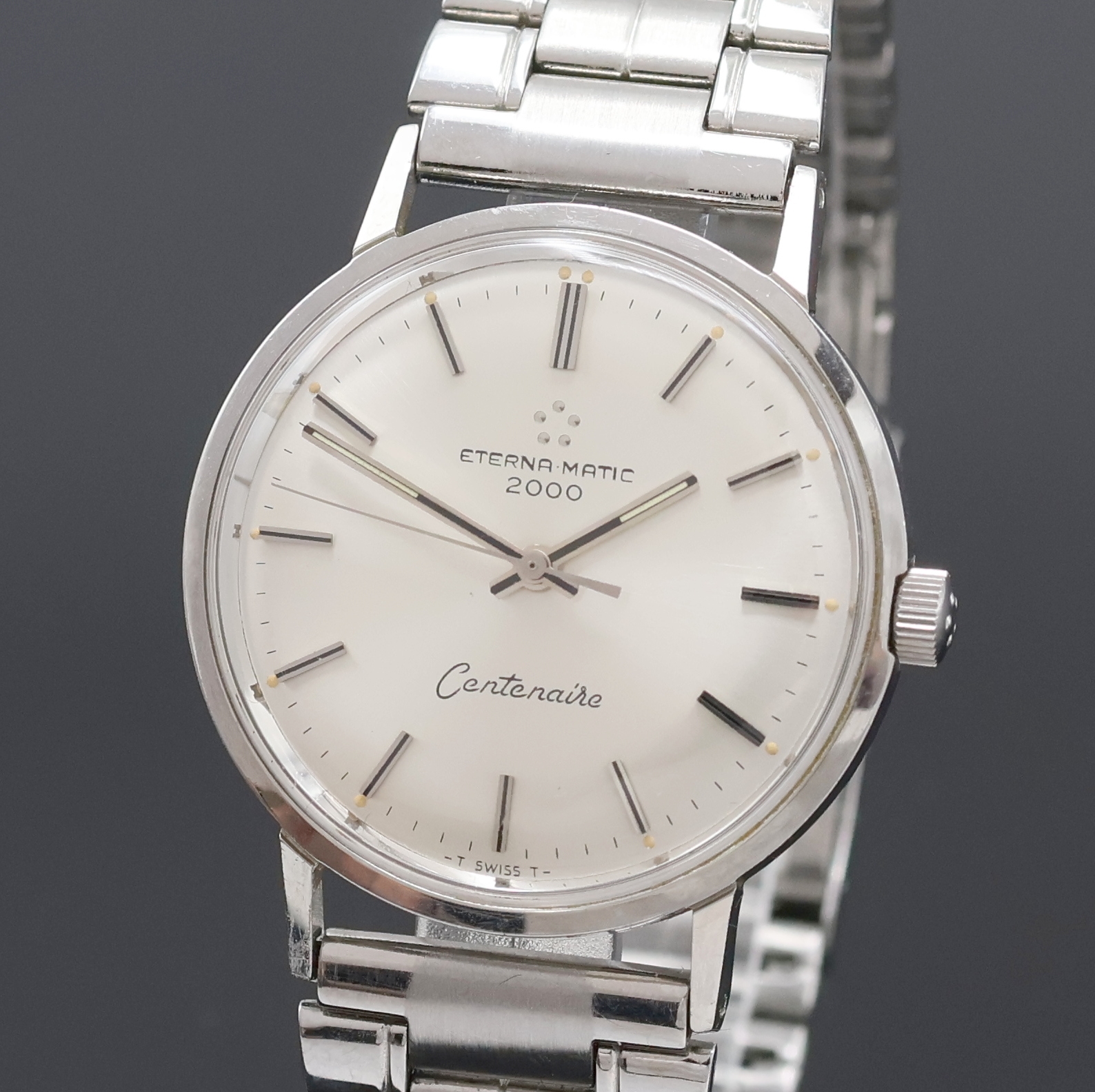 Detail a: ETERNA MATIC 2000 Centenaire Armbanduhr in Stahl Referenz 144T, Schweiz um 1965, Automatik, 2-teil. Geh., Boden aufgedr., Krone orig., vern. Werk, ...