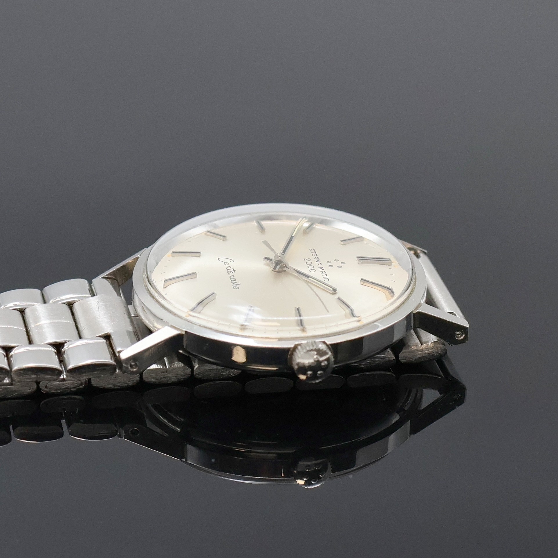 Detail b: ETERNA MATIC 2000 Centenaire Armbanduhr in Stahl Referenz 144T, Schweiz um 1965, Automatik, 2-teil. Geh., Boden aufgedr., Krone orig., vern. Werk, ...