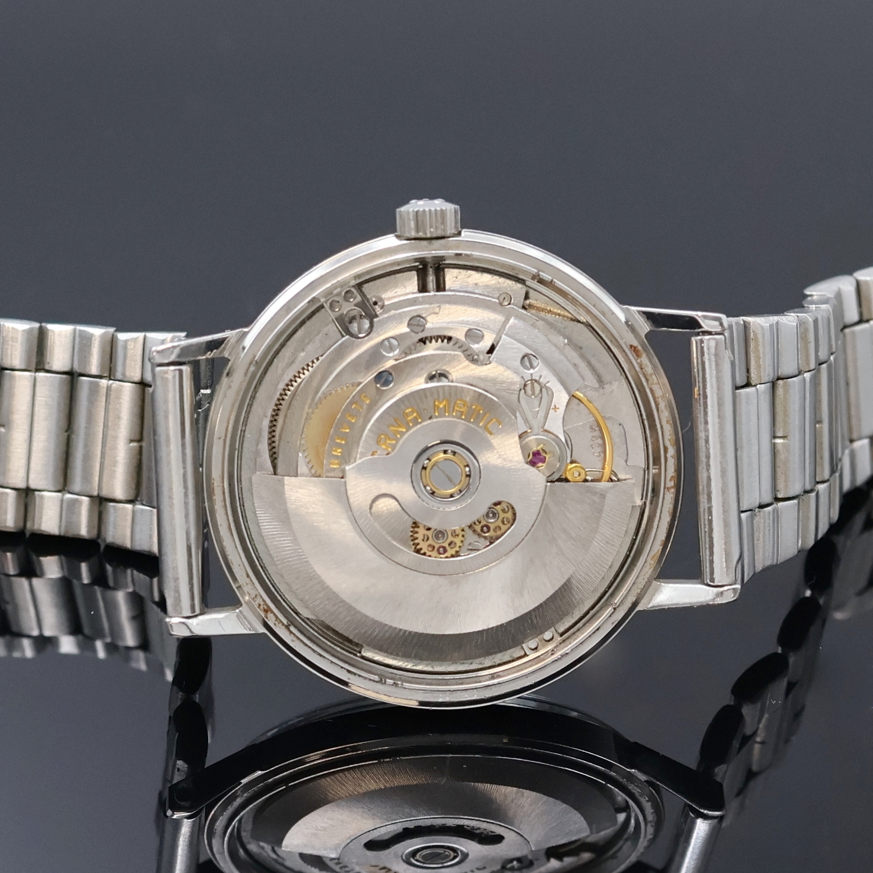 Detail d: ETERNA MATIC 2000 Centenaire Armbanduhr in Stahl Referenz 144T, Schweiz um 1965, Automatik, 2-teil. Geh., Boden aufgedr., Krone orig., vern. Werk, ...