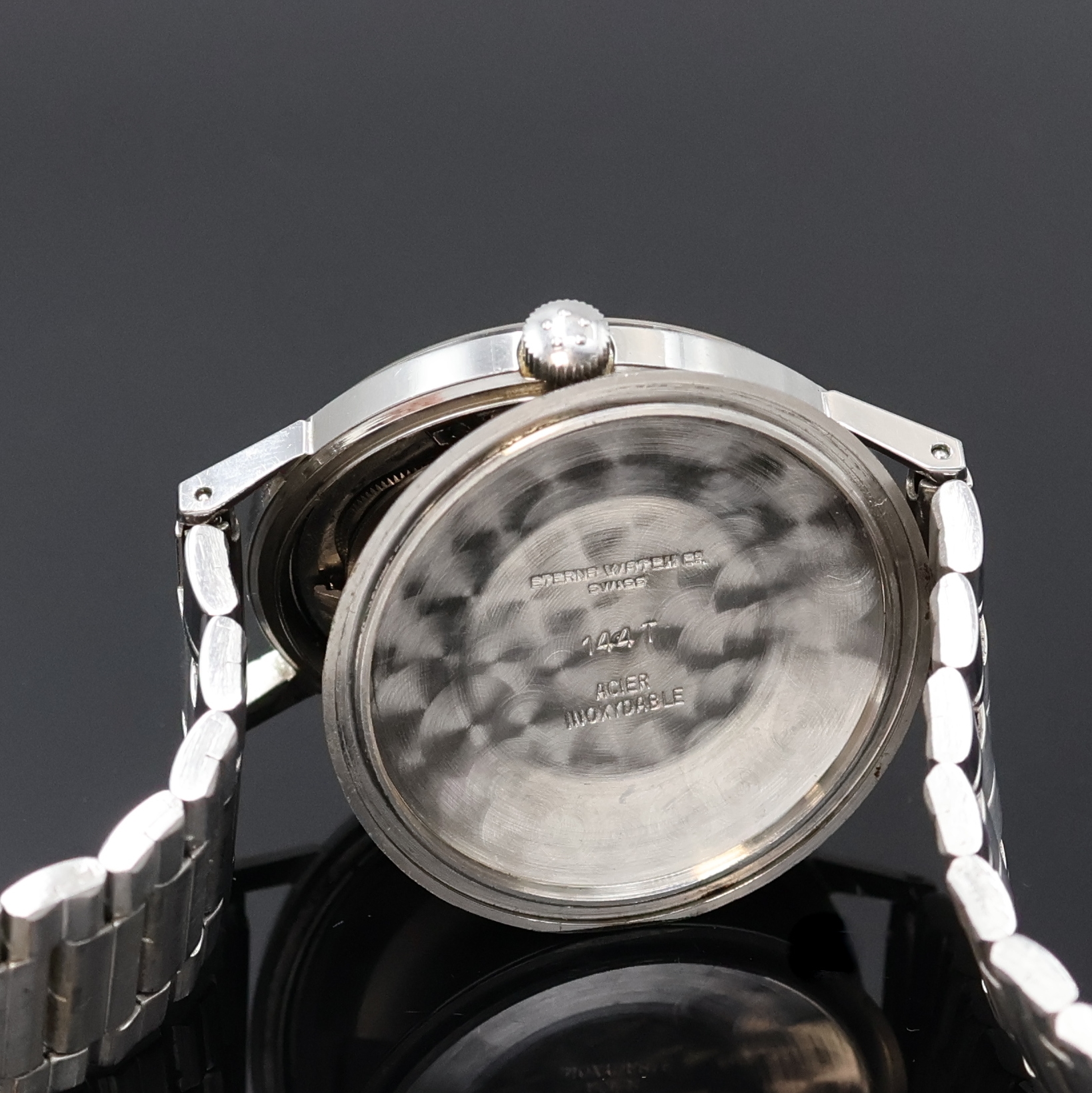 Detail f: ETERNA MATIC 2000 Centenaire Armbanduhr in Stahl Referenz 144T, Schweiz um 1965, Automatik, 2-teil. Geh., Boden aufgedr., Krone orig., vern. Werk, ...