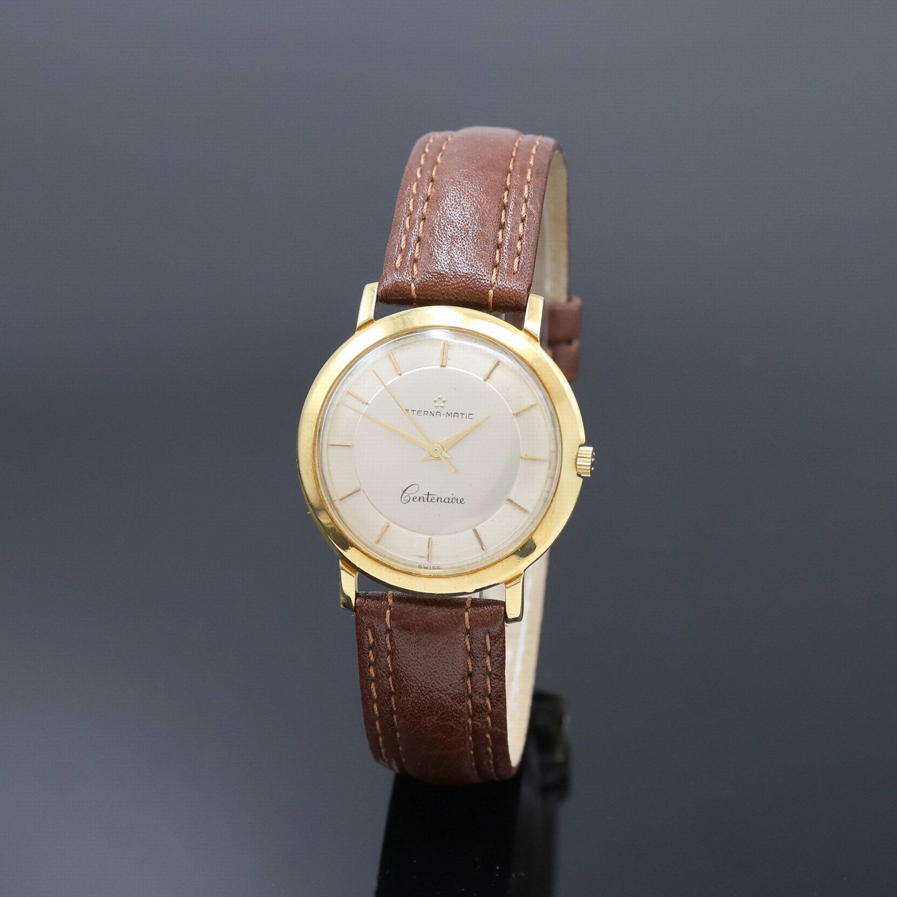 Image 27059063 - ETERNA MATIC Centenaire Herrenarmbanduhr in GG 585/000, Schweiz um 1960, Automatik, 2- ...