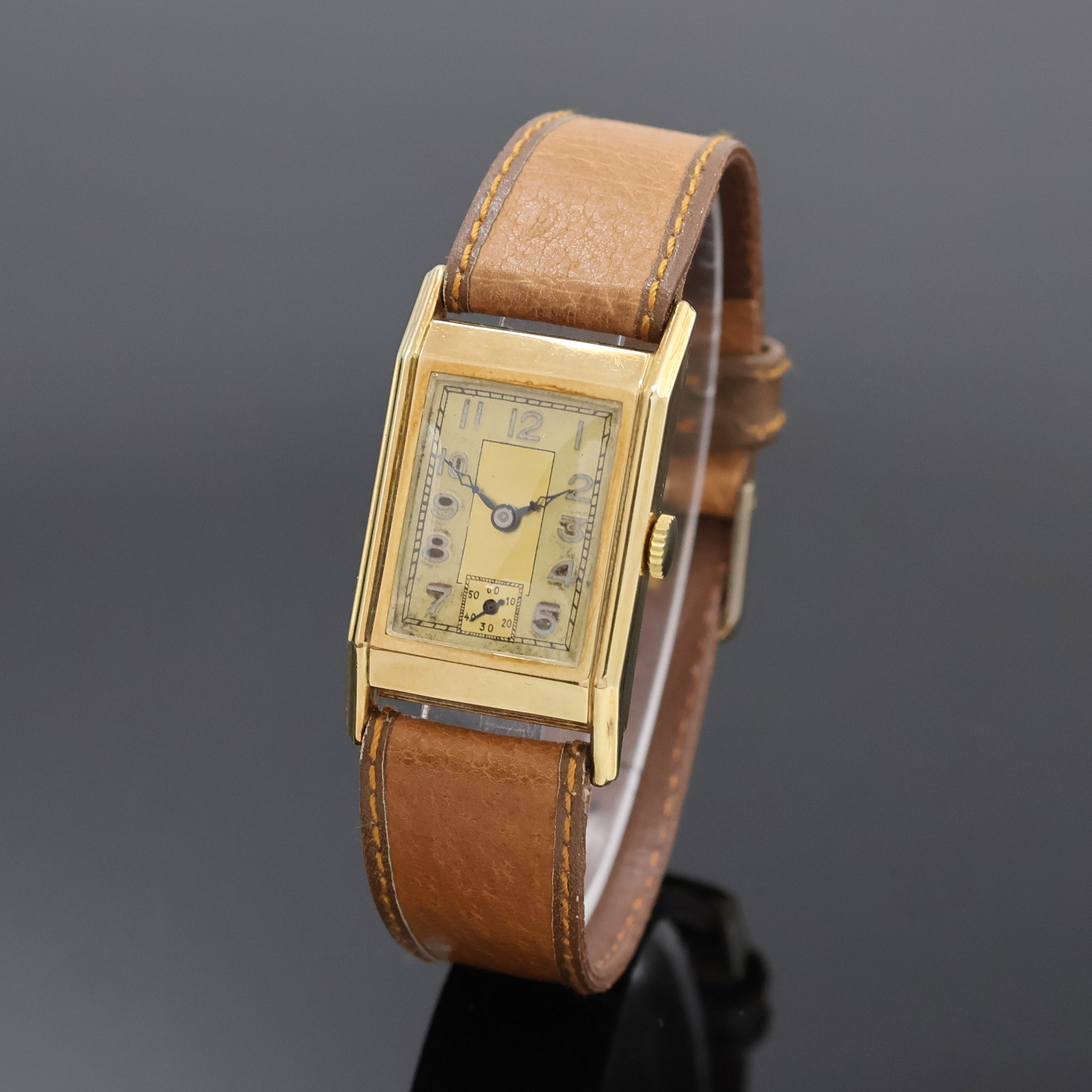 Image 27059064 - HFB rechteckige Armbanduhr in GG 585/000, Deutschland um 1938, Handaufzug, 2-teil. ...