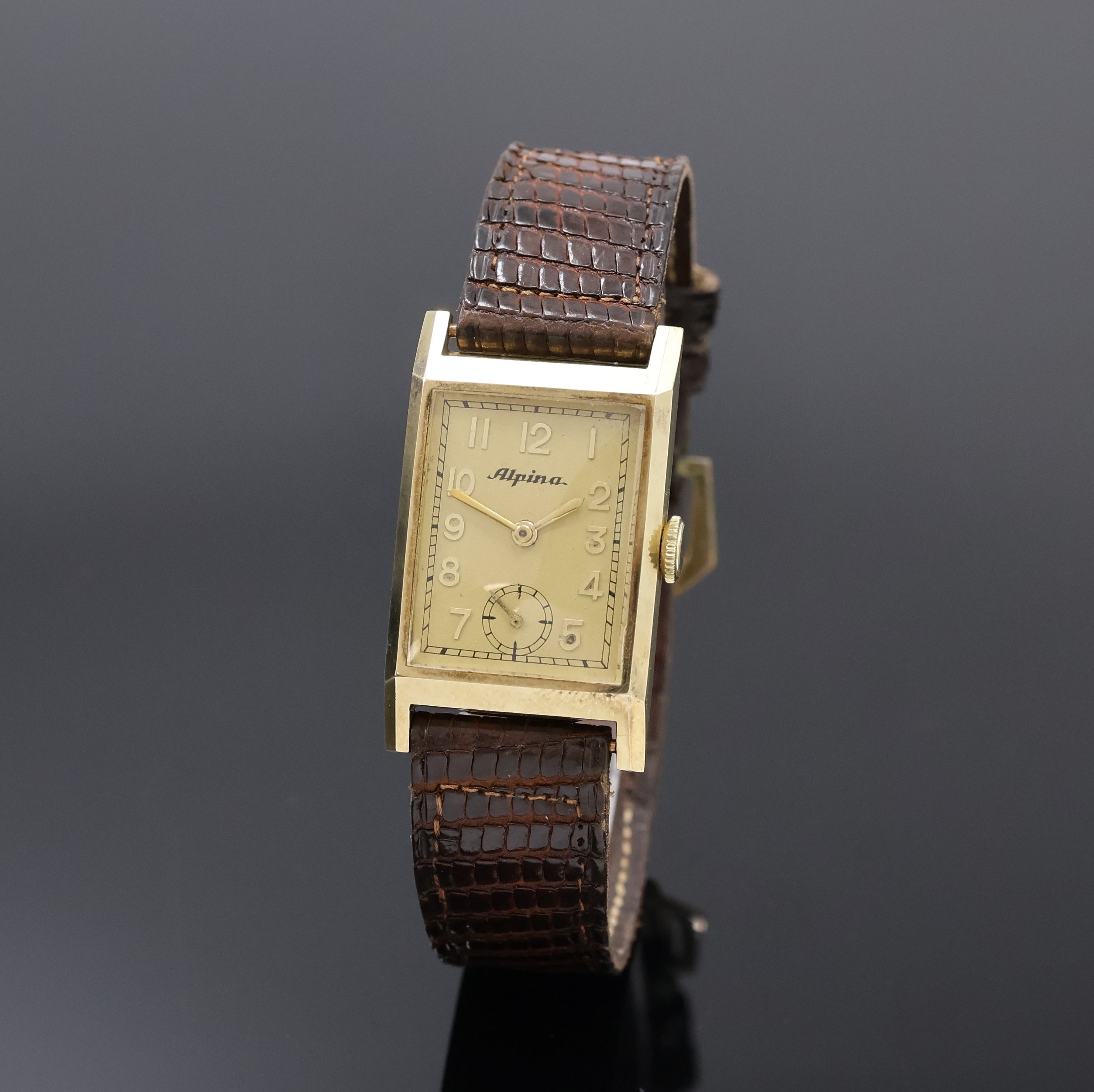 Image 27059066 - ALPINA rechteckige Armbanduhr in GG 585/000, Schweiz um 1935, Handaufzug, 2-teil. ...
