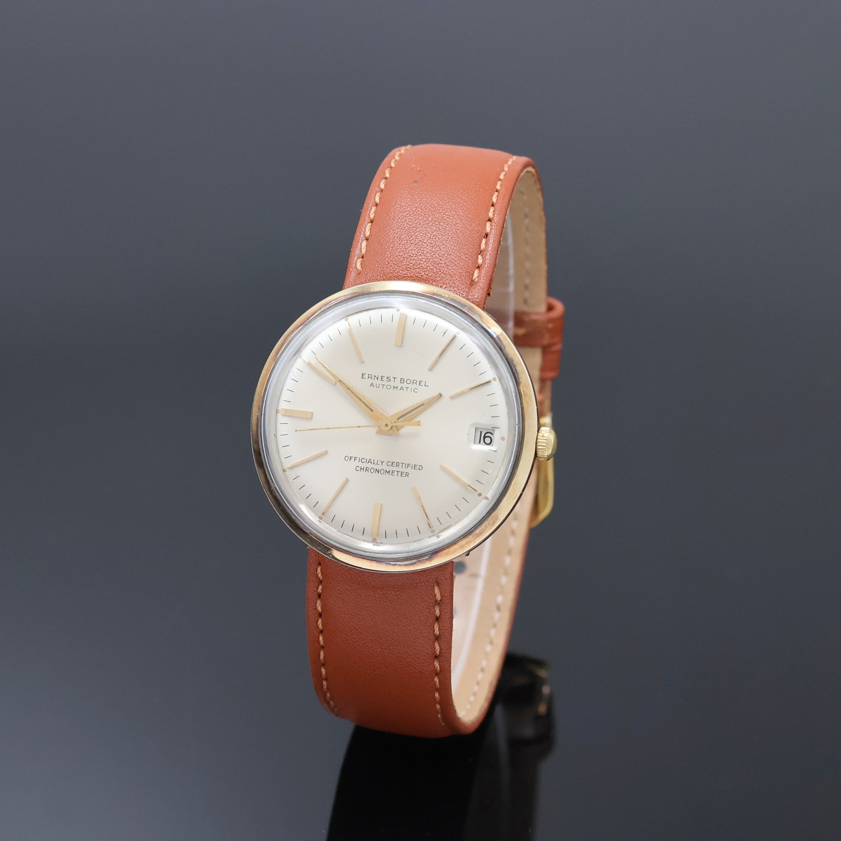 ERNEST BOREL Armbandchronometer in Stahl/Gold, Automatik, Schweiz um 1965, Monocoque-Geh., Lünette aufgedr., silb. Zifferbl. m. aufgel. gold. ...