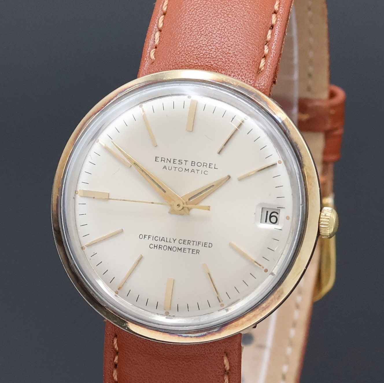 Detail a: ERNEST BOREL Armbandchronometer in Stahl/Gold, Automatik, Schweiz um 1965, Monocoque-Geh., Lünette aufgedr., silb. Zifferbl. m. aufgel. gold. ...