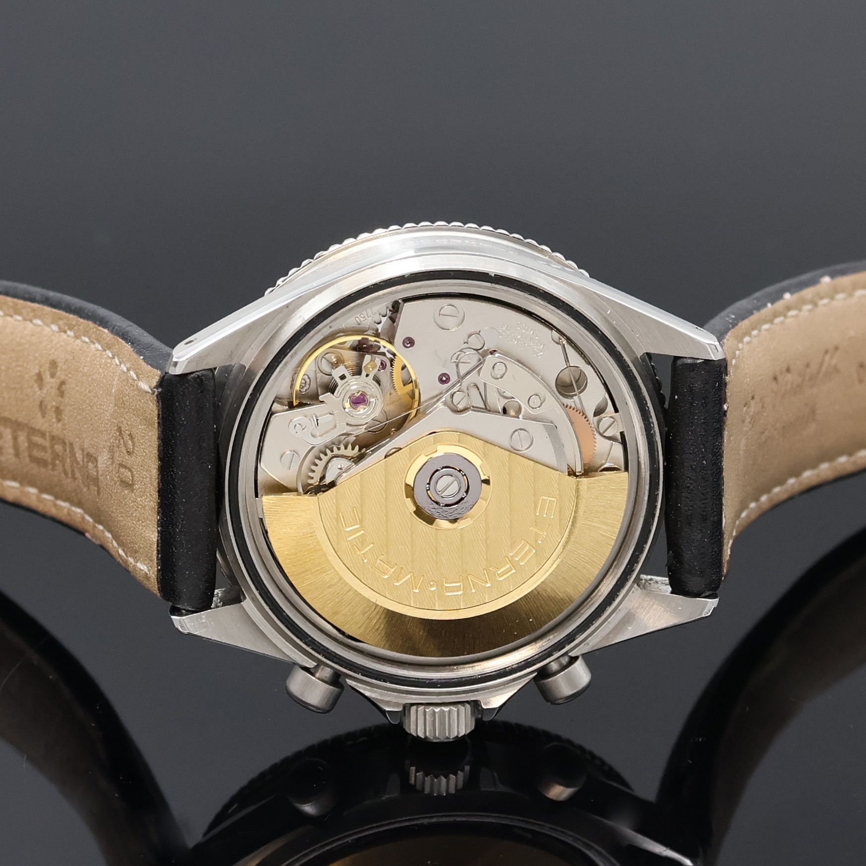 Detail f: ETERNA MATIC Air-Force III Armbandchronograph in Stahl Referenz 674.8408.41, Automatik, Schweiz um 2000, Boden und Krone verschr., schwarzes ...