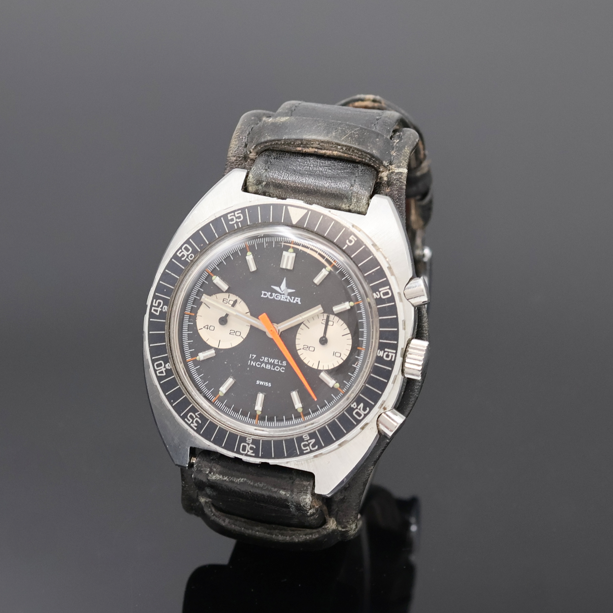 Image 27059074 - DUGENA Armbandchronograph in Stahl, Schweiz um 1970, Handaufzug, Edelstahlgeh., Boden ...