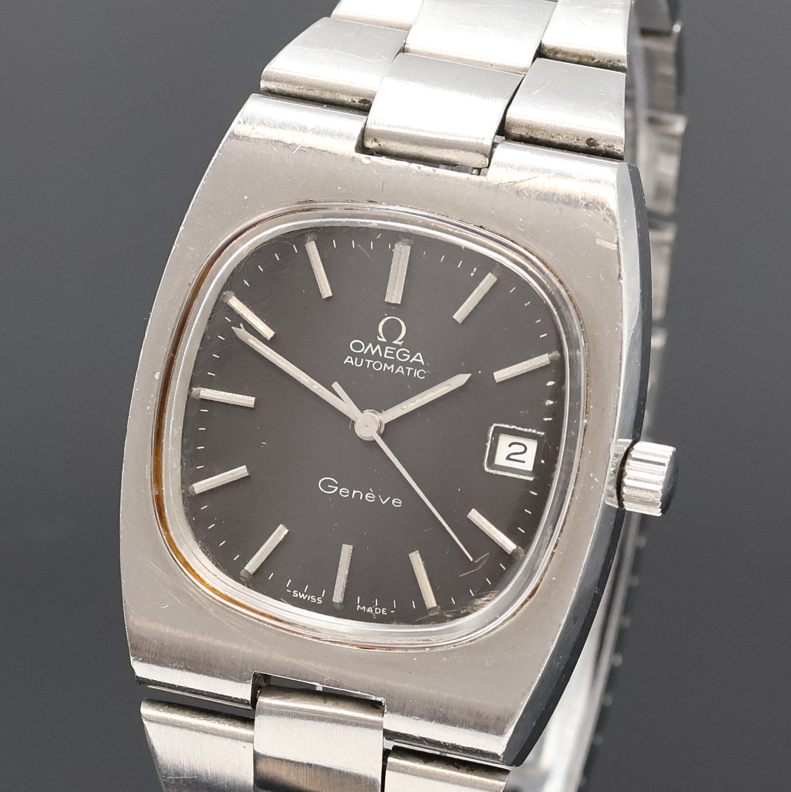 Detail a: OMEGA Geneve Herrenarmbanduhr in Stahl Referenz 166.0191, Schweiz um 1974, Automatik, 2-teil. TV-Screen Geh. m. integriertem Stahlband Ref. 1233/215, ...