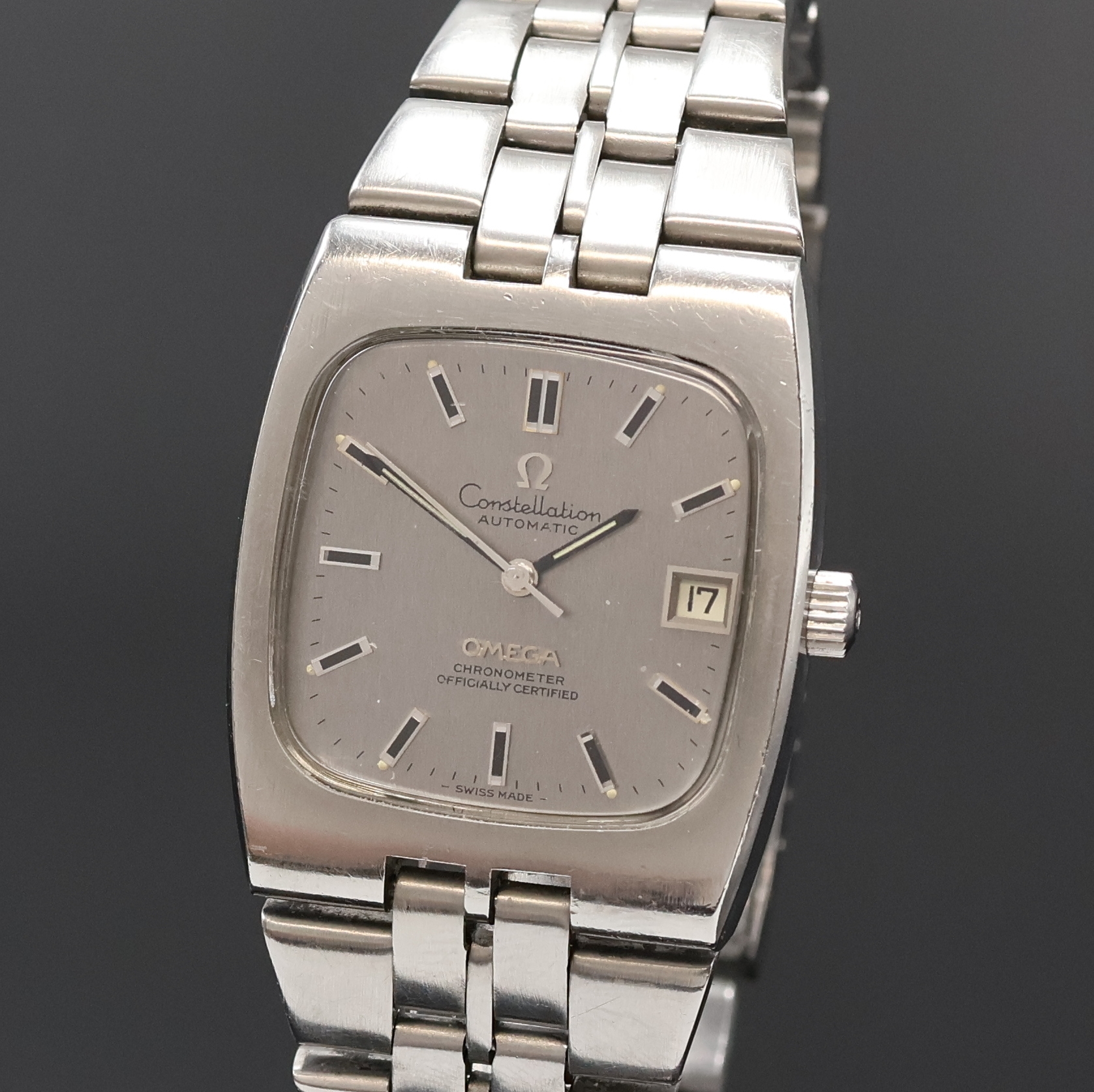 Detail a: OMEGA Constellation Herrenarmbanduhr in Stahl Referenz 168.0059, Schweiz um 1974, Automatik, 4-fach verschr. TV-Screen Geh. m. integr. Stahlband Ref. ...