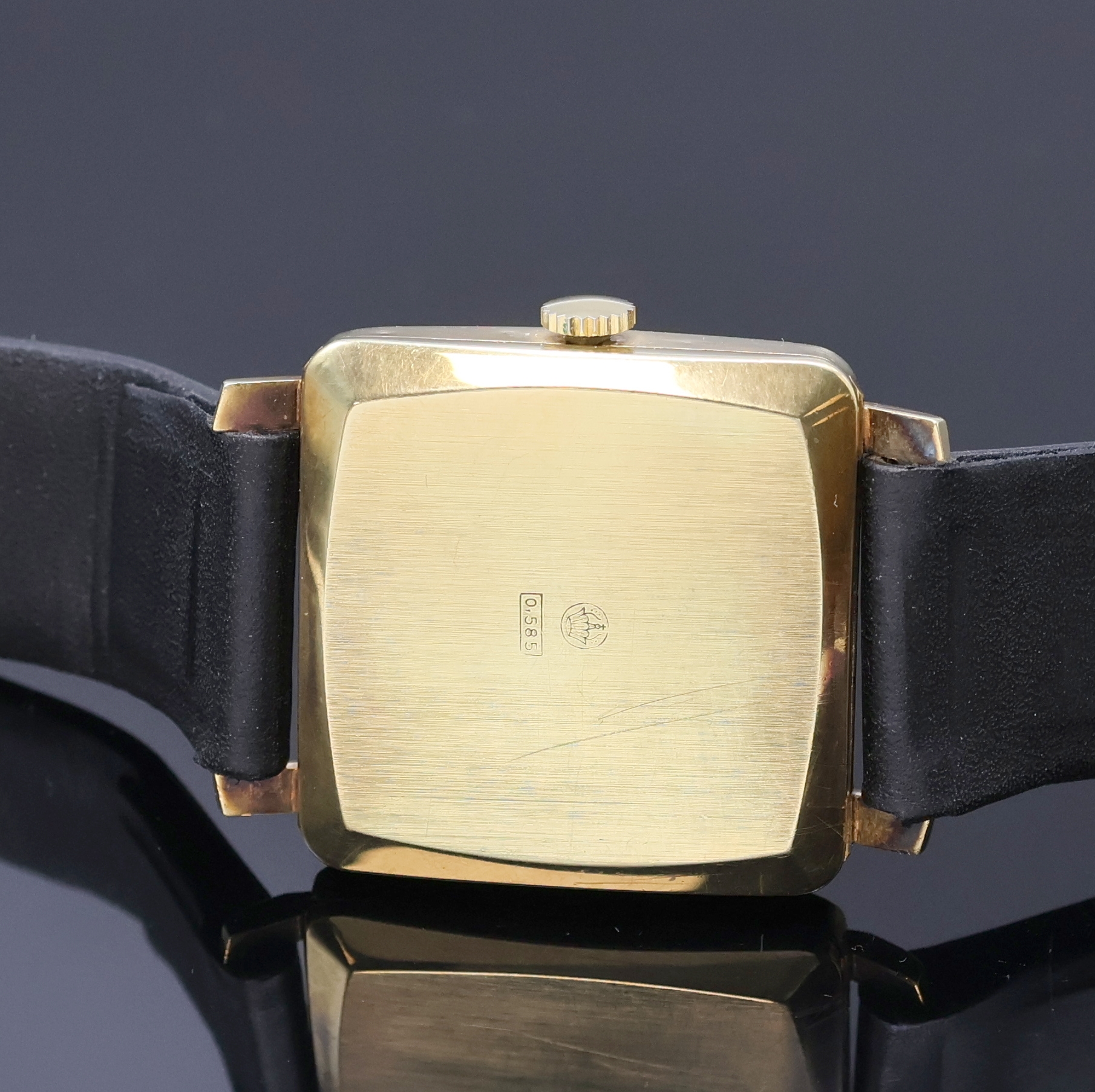 Detail c: PREZIOSA quadratische Herrenarmbanduhr in GG 585/000, Deutschland um 1955, Automatik, 2- tlg. Geh., Boden aufgedr., silb. Zifferbl. pat., gold. ...