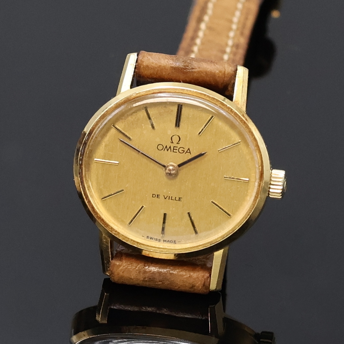 Detail b: OMEGA/JUNGHANS 2 Damenarmbanduhren in GG 750/000 & GG 585/000, Schweiz/Deutschland um 1980/1965, Handaufzug, 2-tlg. Geh., Böden aufgedr., 1) Omega ...