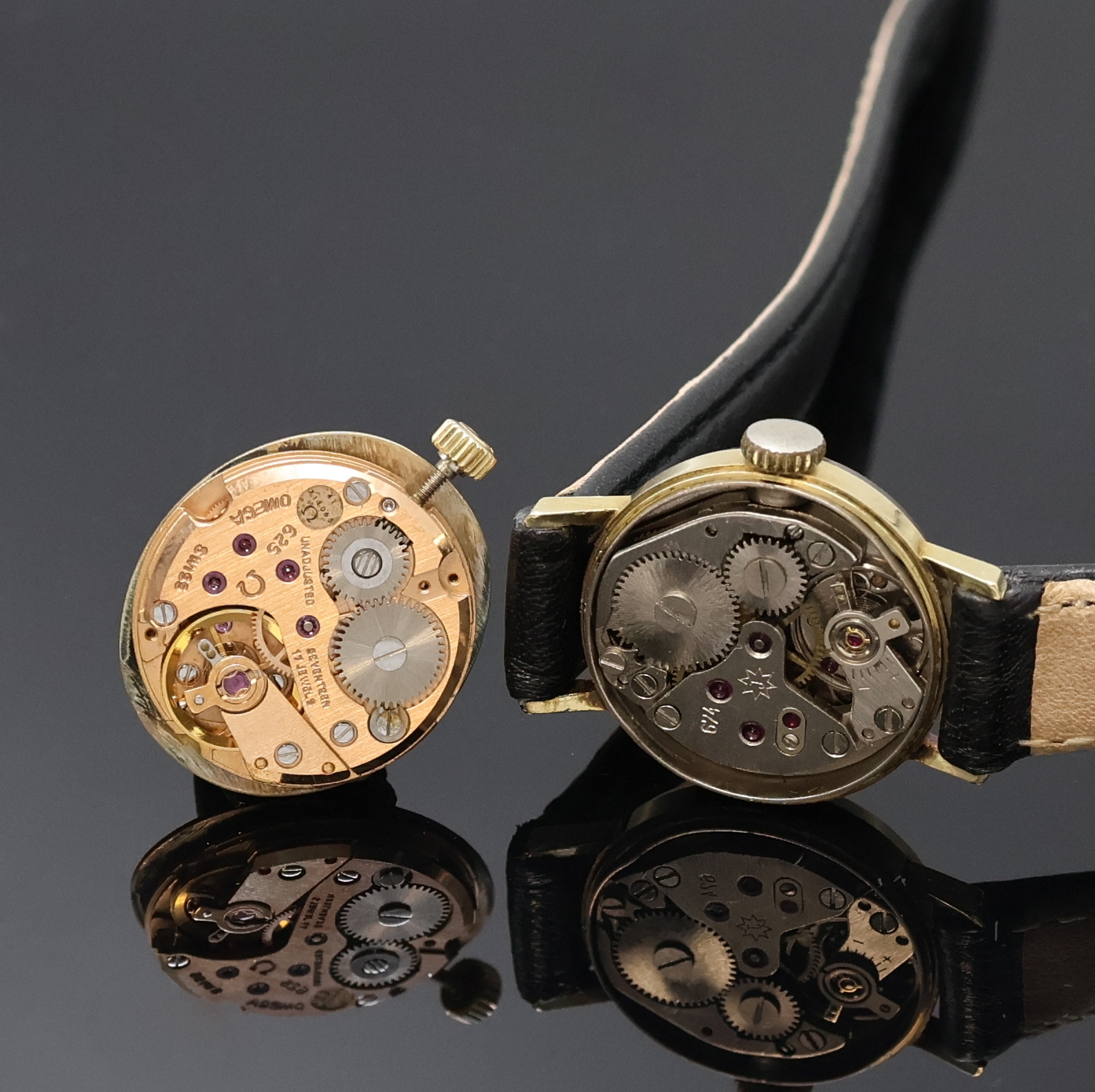 Detail e: OMEGA/JUNGHANS 2 Damenarmbanduhren in GG 750/000 & GG 585/000, Schweiz/Deutschland um 1980/1965, Handaufzug, 2-tlg. Geh., Böden aufgedr., 1) Omega ...