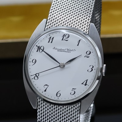 27059054a - IWC Herrenarmbanduhr in Stahl am angesetzten original Milanaiseband, Schweiz um 1970, 3- ...