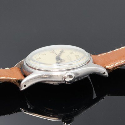 27059060b - UNIVERSAL GENEVE Armbanduhr in Stahl, Schweiz um 1940, Handaufzug, 2-teil. Geh., Boden ...
