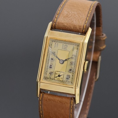 27059064a - HFB rechteckige Armbanduhr in GG 585/000, Deutschland um 1938, Handaufzug, 2-teil. ...