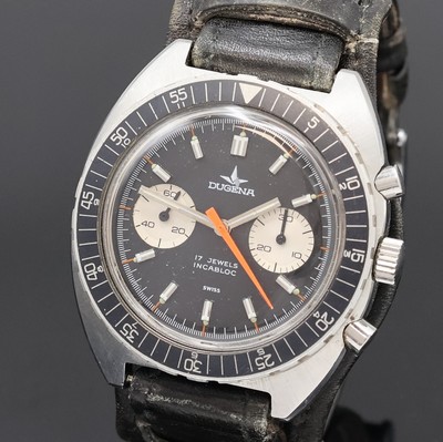 27059074a - DUGENA Armbandchronograph in Stahl, Schweiz um 1970, Handaufzug, Edelstahlgeh., Boden ...