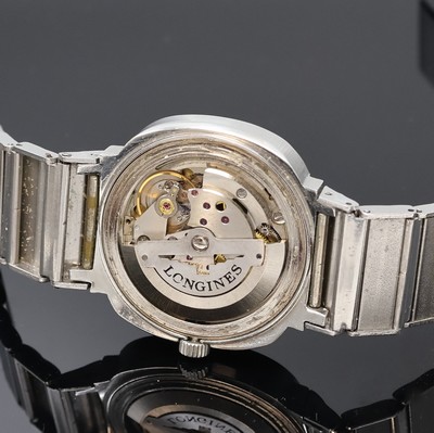27059091f - LONGINES Herrenarmbanduhr in Stahl/Stahlband, Schweiz um 1972, Automatik, verschr. TV- ...