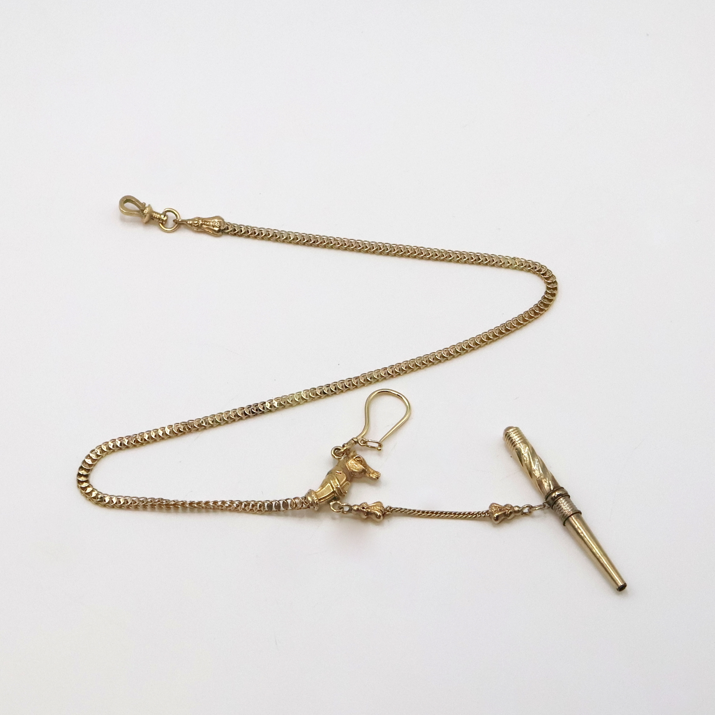 Image 27059110 - Biedermeier Taschenuhrkette in GG 585/000 mit Schlüssel, um 1840, flache, ...