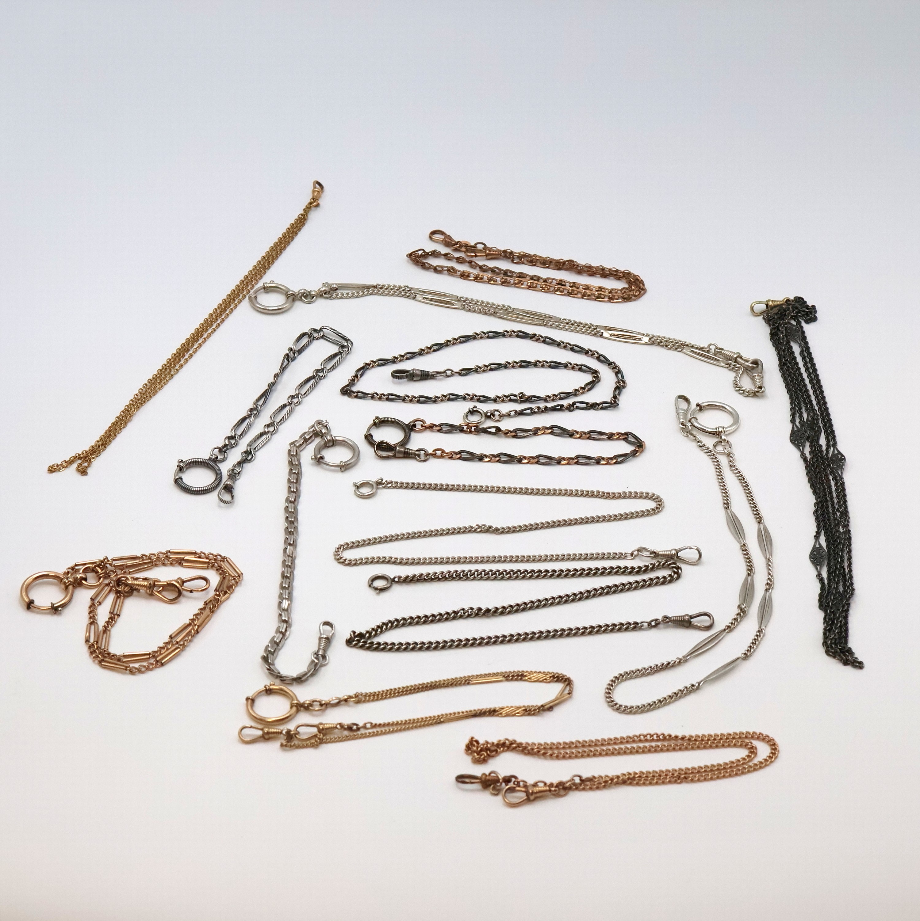 Image 27059112 - Konvolut pocket watch chains in silver, gold plated and iron, around 1890 - 1920, 8 ...