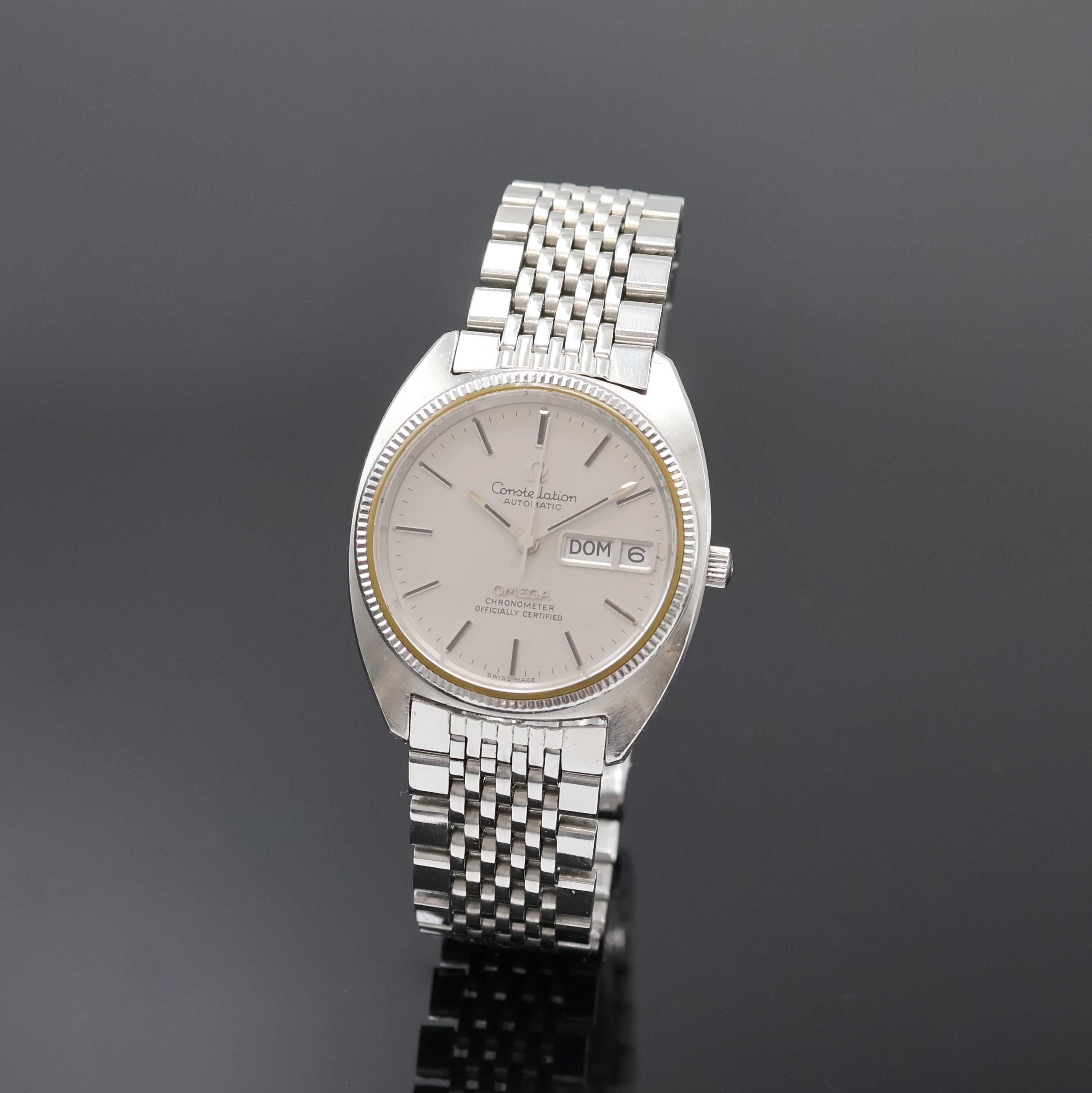 OMEGA Constellation Herrenarmbanduhr in Stahl Referenz ST 168 0064, Schweiz um 1974, Automatik, verschr. Boden m. Sternwarten- Symbol, orig. Krone u. ...