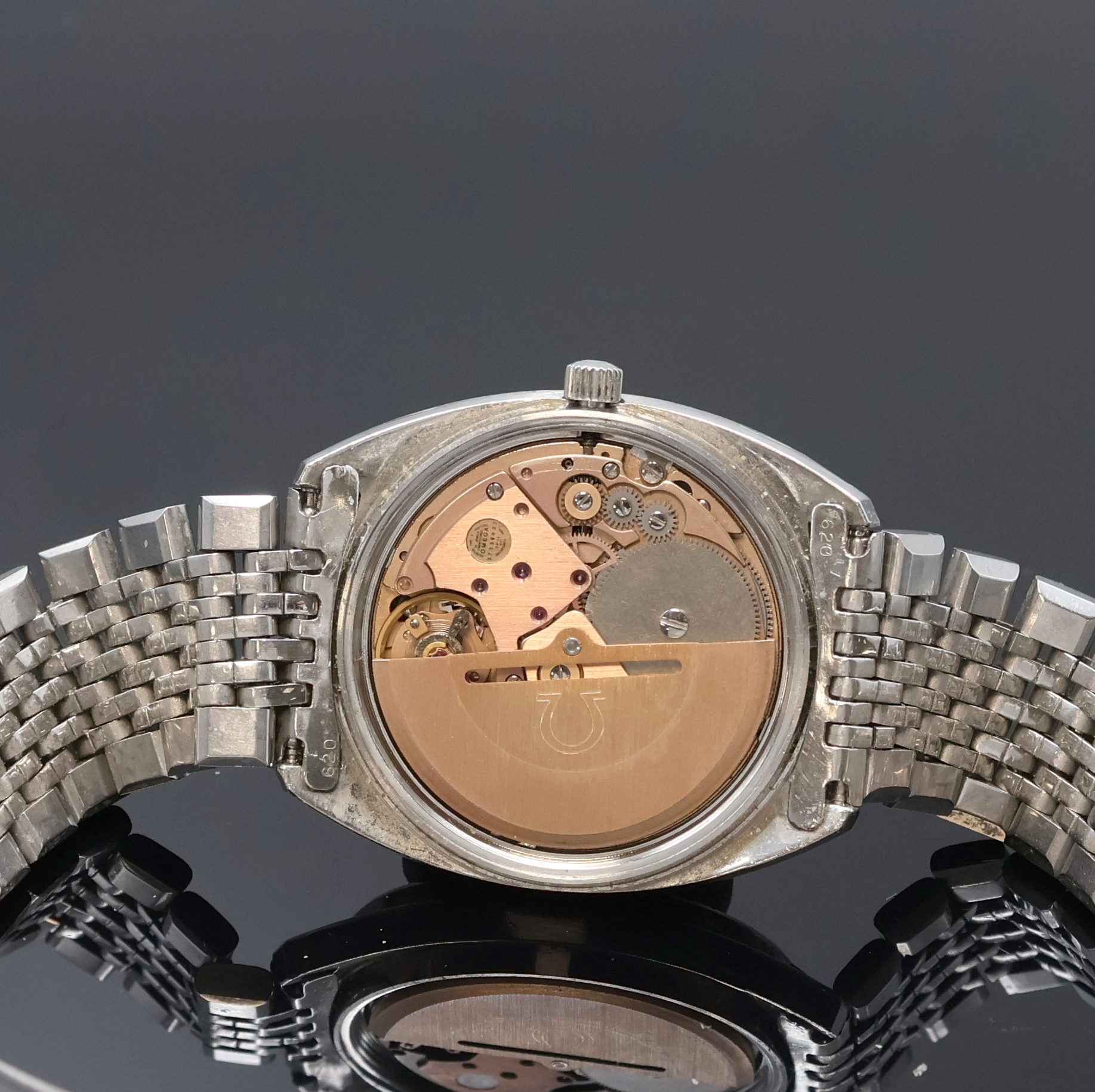 Detail e: OMEGA Constellation Herrenarmbanduhr in Stahl Referenz ST 168 0064, Schweiz um 1974, Automatik, verschr. Boden m. Sternwarten- Symbol, orig. Krone u. ...