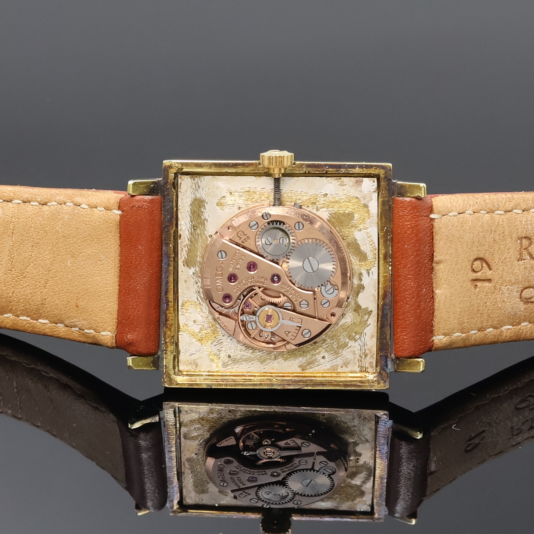 Detail d: OMEGA quadratische Armbanduhr im vergoldeten Gehäuse Referenz 111.024, Schweiz um 1967, Handaufzug, 2-tlg. Geh. m. aufgedr. Stahlboden, orig. Glas ...