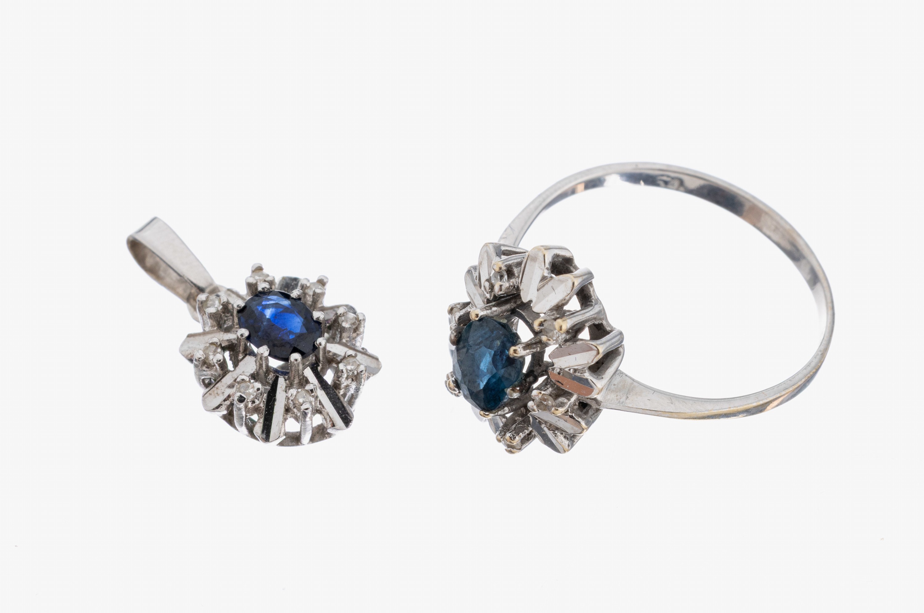 Image 27059130 - 14 kt Gold Saphir-Diamant-Konvolut, WG 585/000, best. aus: 1 Ring, RW 50, ...