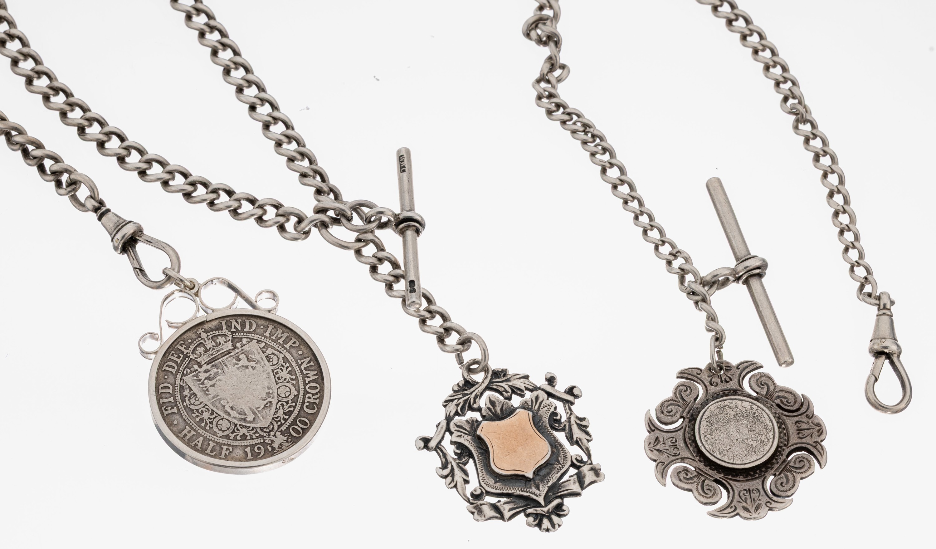 Image 27059140 - Konvolut 2 Uhrenketten, 1 x 925er Silber, England Chester 1903, L. ca. 47.5 cm, 1 ...