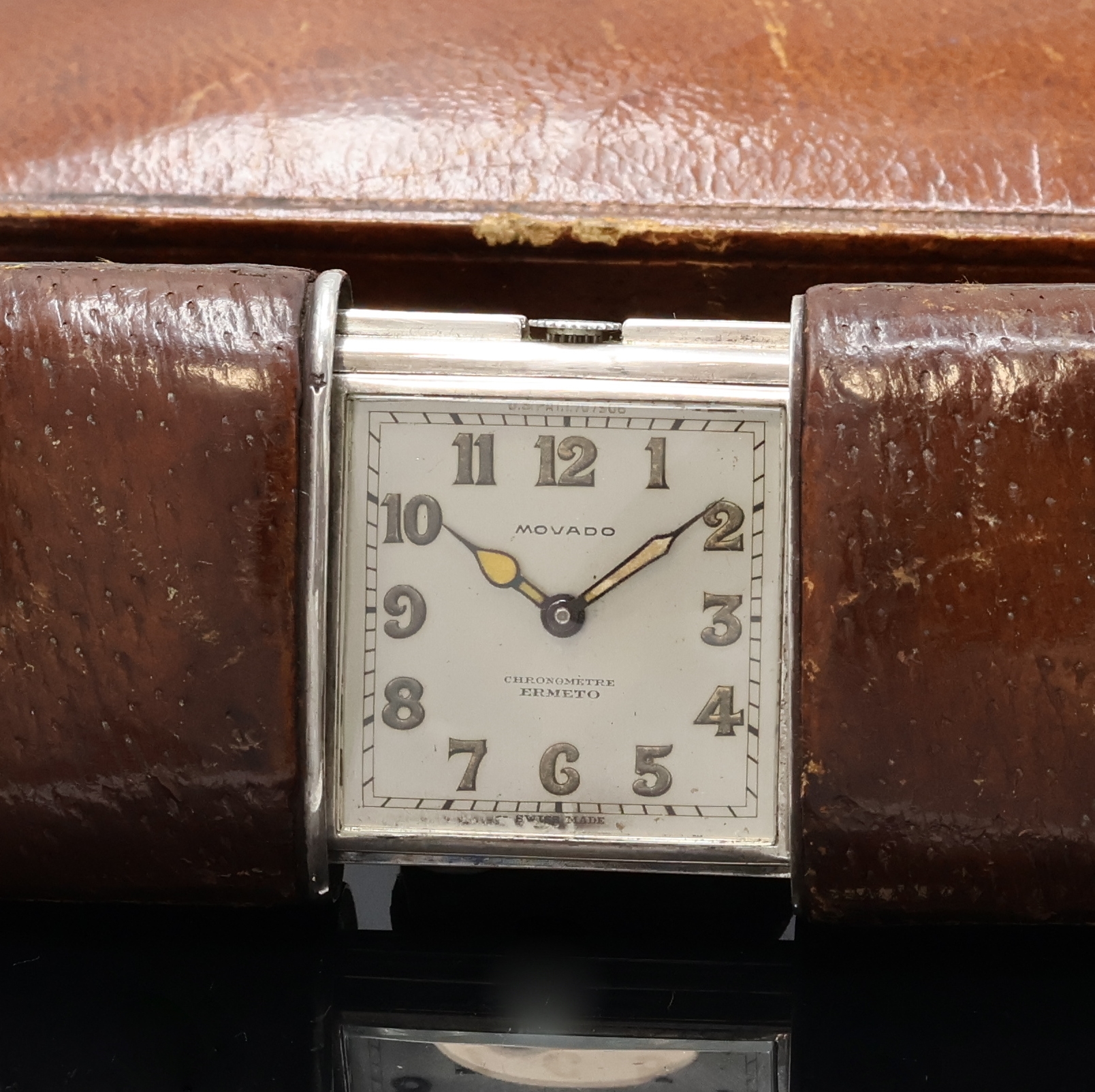 Detail a: MOVADO Ermeto in Silber im original Asprey Etui, Schweiz um 1935, Leder-bezogenes Geh. m. Schiebeaufzug durch öffnen u. schließen des Geh., silb. ...