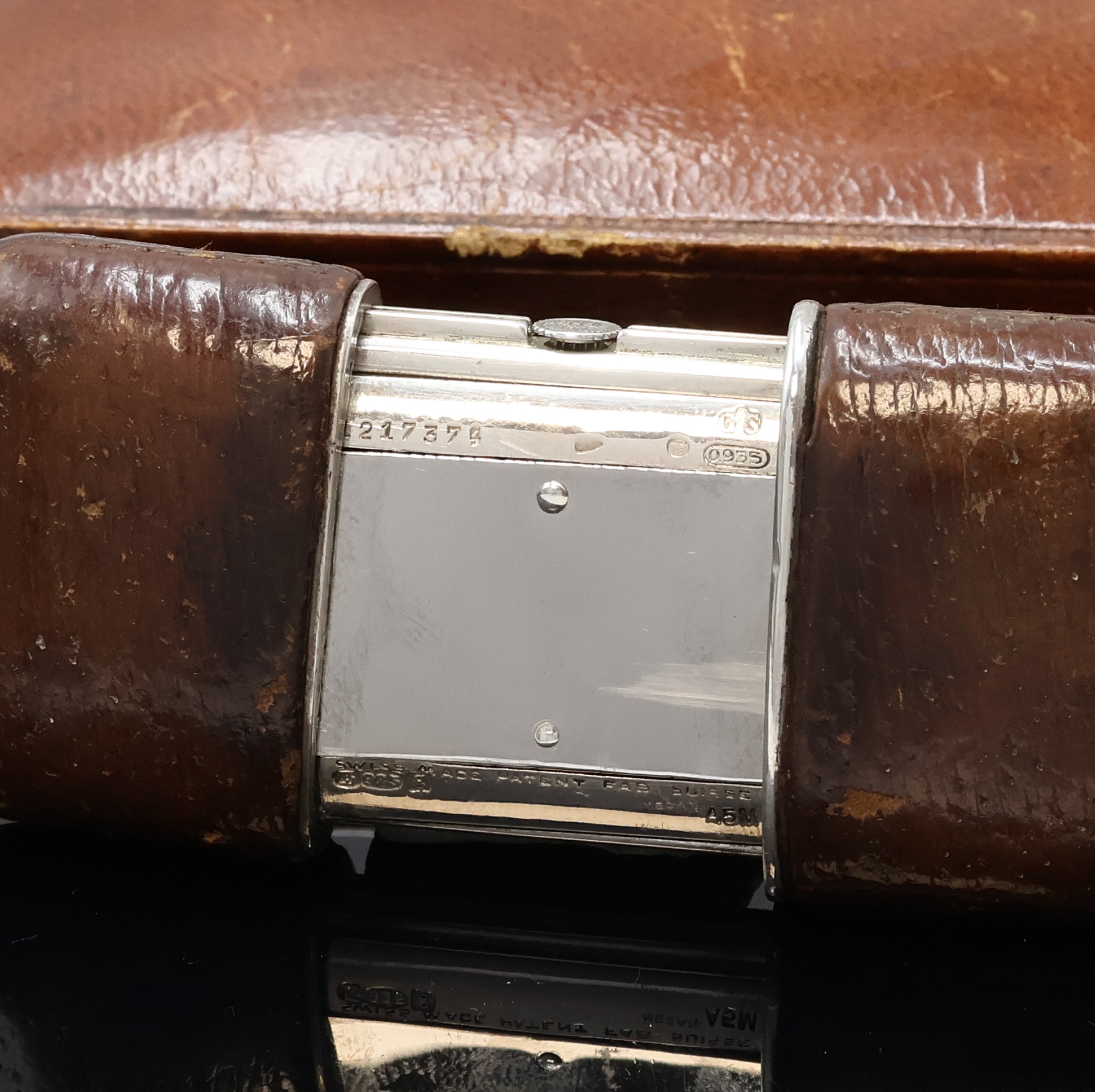 Detail b: MOVADO Ermeto in Silber im original Asprey Etui, Schweiz um 1935, Leder-bezogenes Geh. m. Schiebeaufzug durch öffnen u. schließen des Geh., silb. ...
