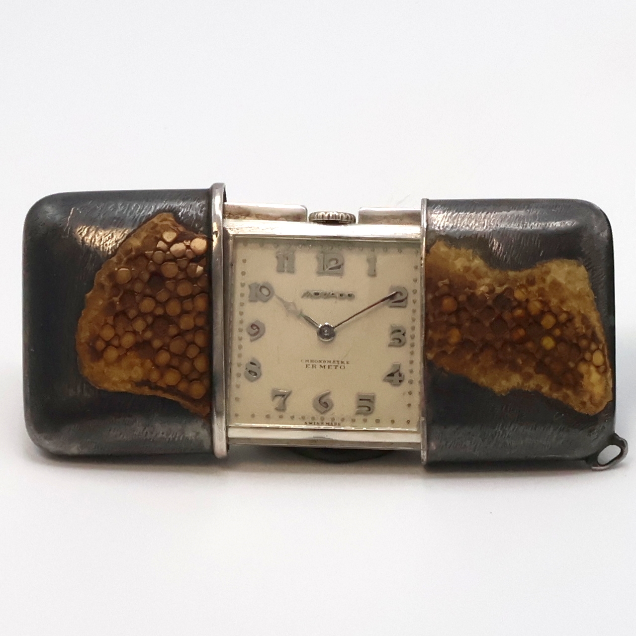 Detail a: 3 MOVADO Ermeto Schiebeührchen in Silber, Schweiz um 1930, Handaufzug, Geh. 1 x guill., 1 x Leder-bezogen, 1 x ehemals m. Leder bezogen, silb. ...