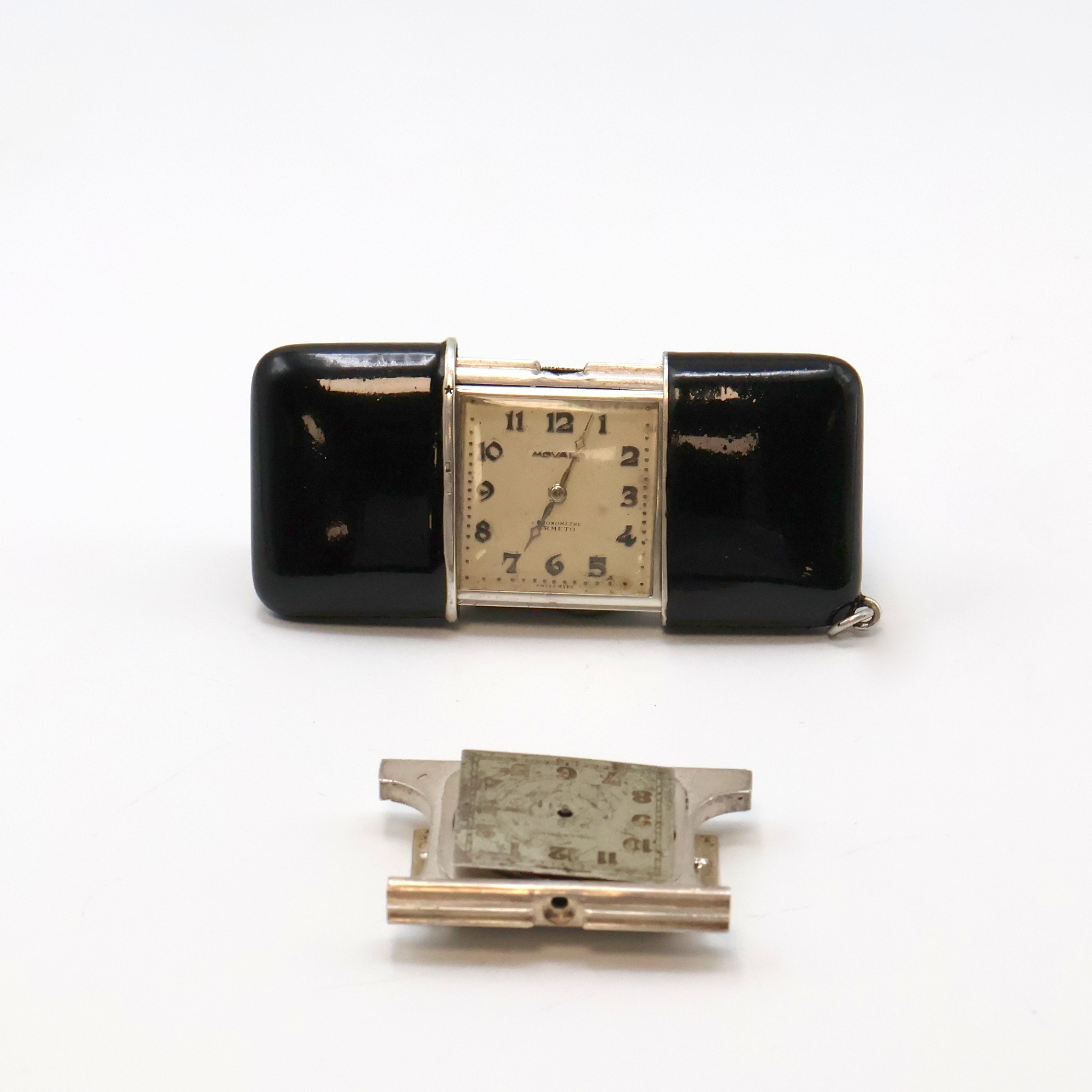 Detail h: 4 MOVADO Ermeto Schiebeührchen in Silber und eine Silberkette, Schweiz um 1930, Schiebeaufzug/Handaufzug, Geh.: 1 x Streifenguill., 1 x ehem. Tula, ...