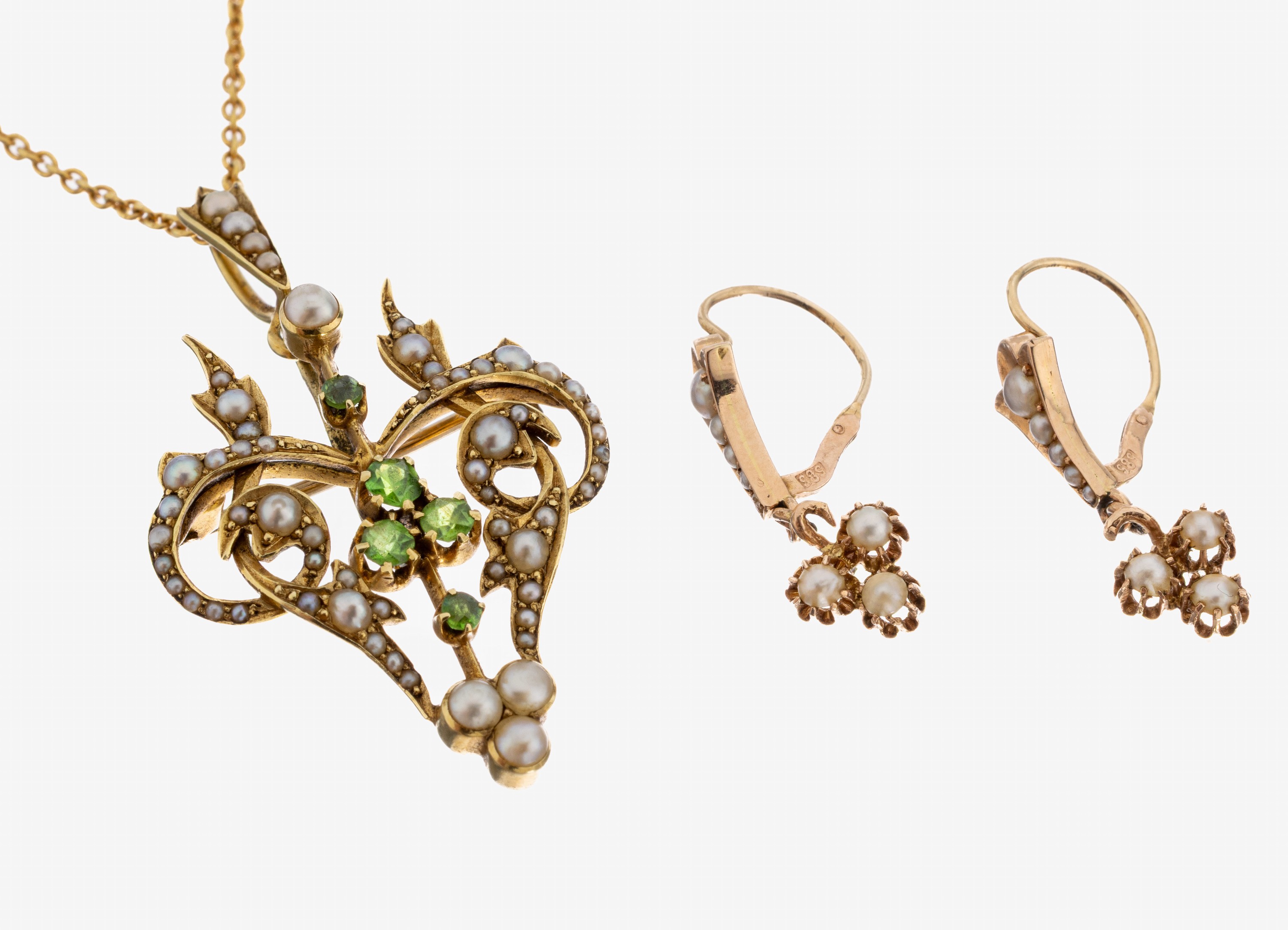 Image 27059164 - 15 kt Gold Brosche und Paar 14 kt Gold Ohrgehänge, England um 1890, GG 625/000 ...