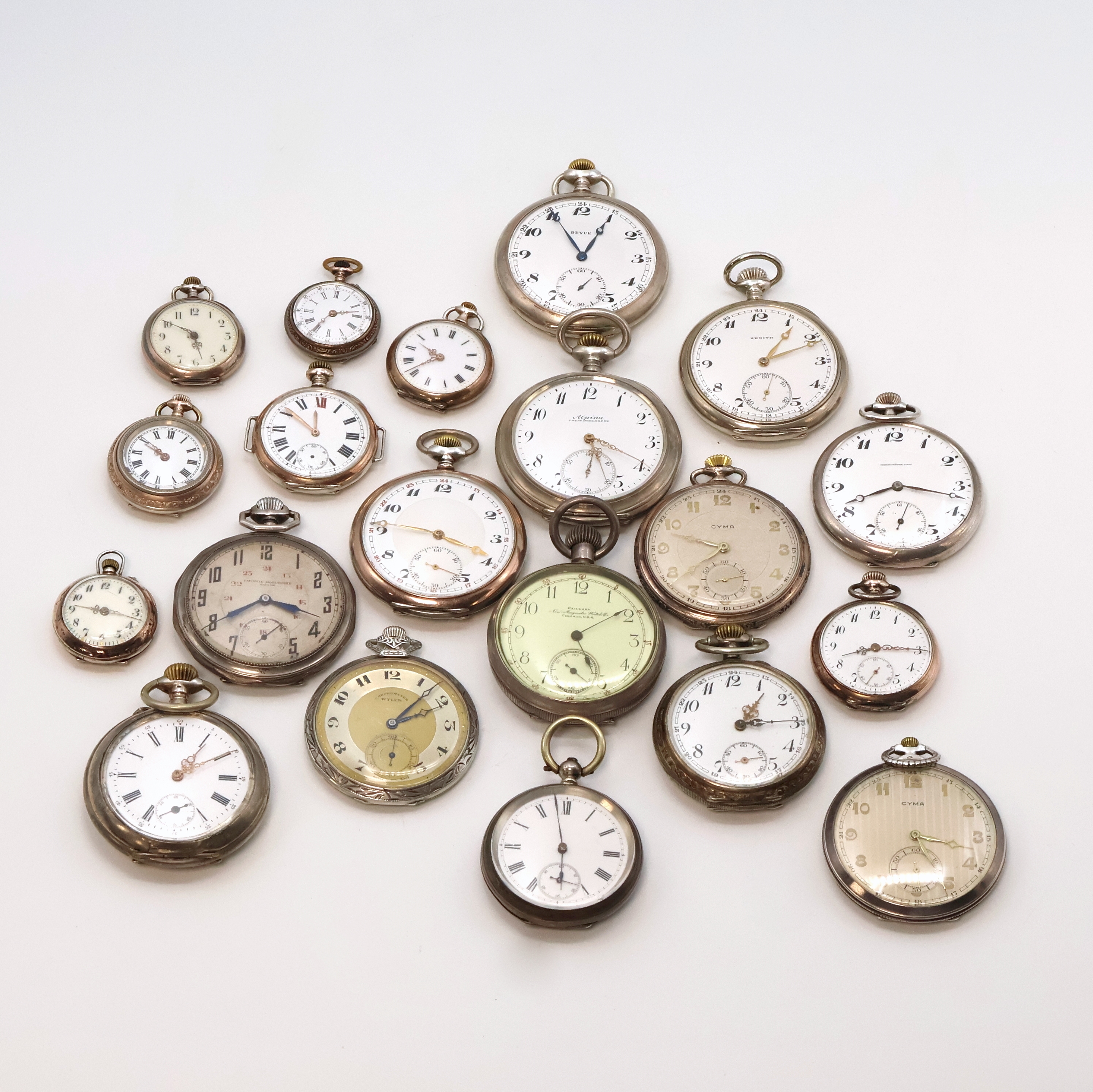 Image 27059170 - 20 offene Silbertaschenuhren Gewicht ca. 1.130g, Schweiz/England/USA um 1890 bis 1930, ...