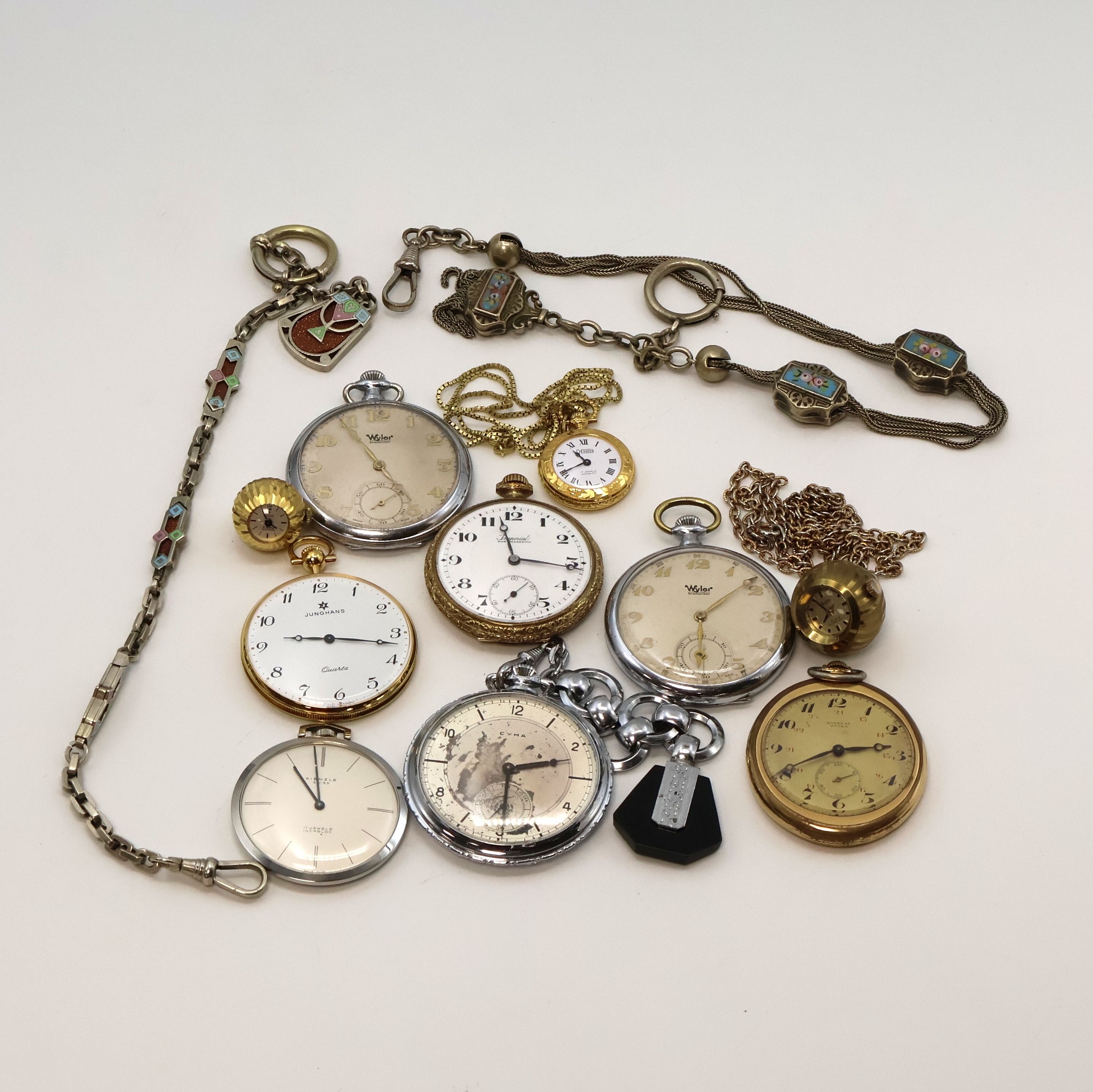 Image 27059174 - 8 offen Taschenuhren, 2 Kugeluhren und 2 Ketten, Schweiz um 1910 bis 1990, ...