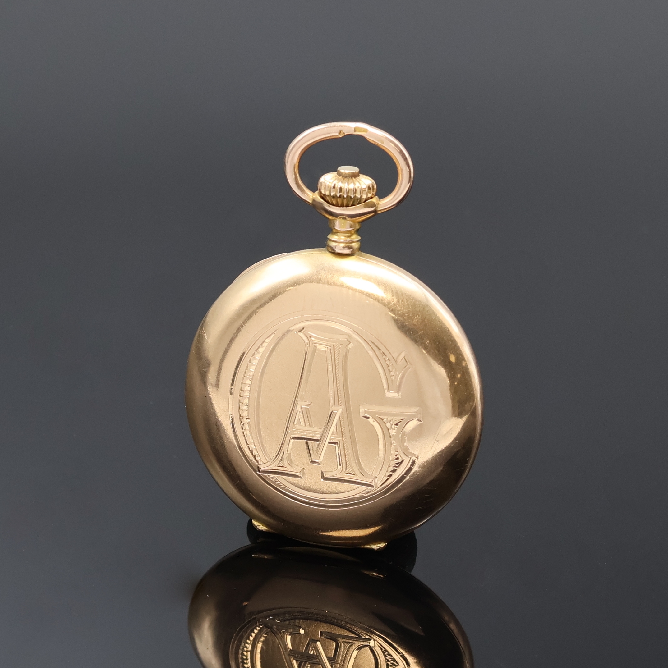 Detail b: MONOPOL DÜRRSTEIN Damensavonette in RG 585/000, Schweiz um 1915, glattes 3-Deckel Goldgeh., Sprungdeckel m. Schmuckmonogramm, strahlen-guill., vers. ...