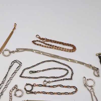 27059112a - Konvolut pocket watch chains in silver, gold plated and iron, around 1890 - 1920, 8 ...