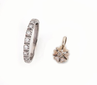 Image 14 kt Gold Brillant-Ring, WG 585/000, 11 Brillanten zus. ca. 0.22 ct Weiß/si, RW 55, ...