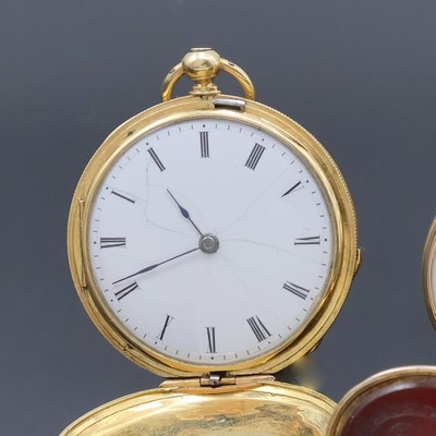 27059142b - 3 Damentaschenuhren in RG/GG 585/000 und 1 vergoldete Petschaft, Schweiz um 1840 - 1900, ...