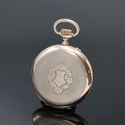 27059145a - IWC offene Silbertaschenuhr, Schweiz um 1910, guill. Geh. m. vergold. Rändern, gold. ...