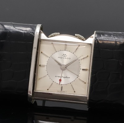 27059152a - MOVADO Ermetophon Schiebeührchen mit Wecker, Schweiz um 1960, Schiebeaufzug, Leder- ...